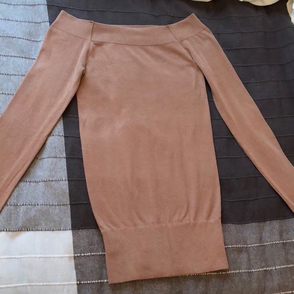 Tan Long Sleeve Off The Shoulder Top - Picture 1 of 3
